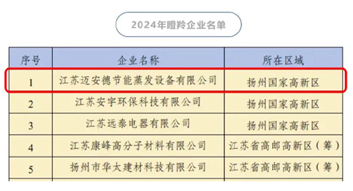 迈安德节能蒸发设备有限公司入选省瞪羚企业